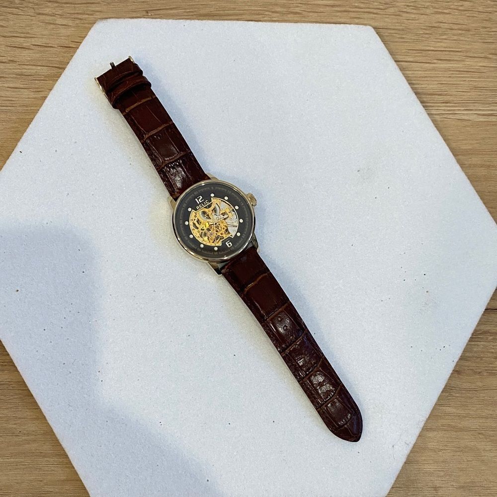 Relic Gold Dial Brown Leather Watch